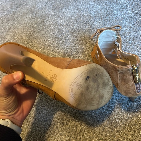 Isola Brown suede Lace-Up open toed Women's stiletto heels with gold accent - Picture 6 of 10